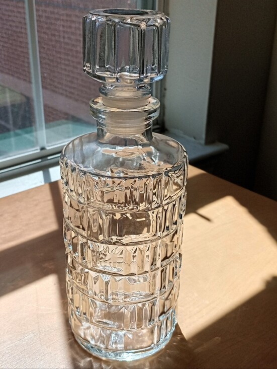 Other - Vintage Mid-Century Federal Glass Geometric Block Decanter with Crest Stopper